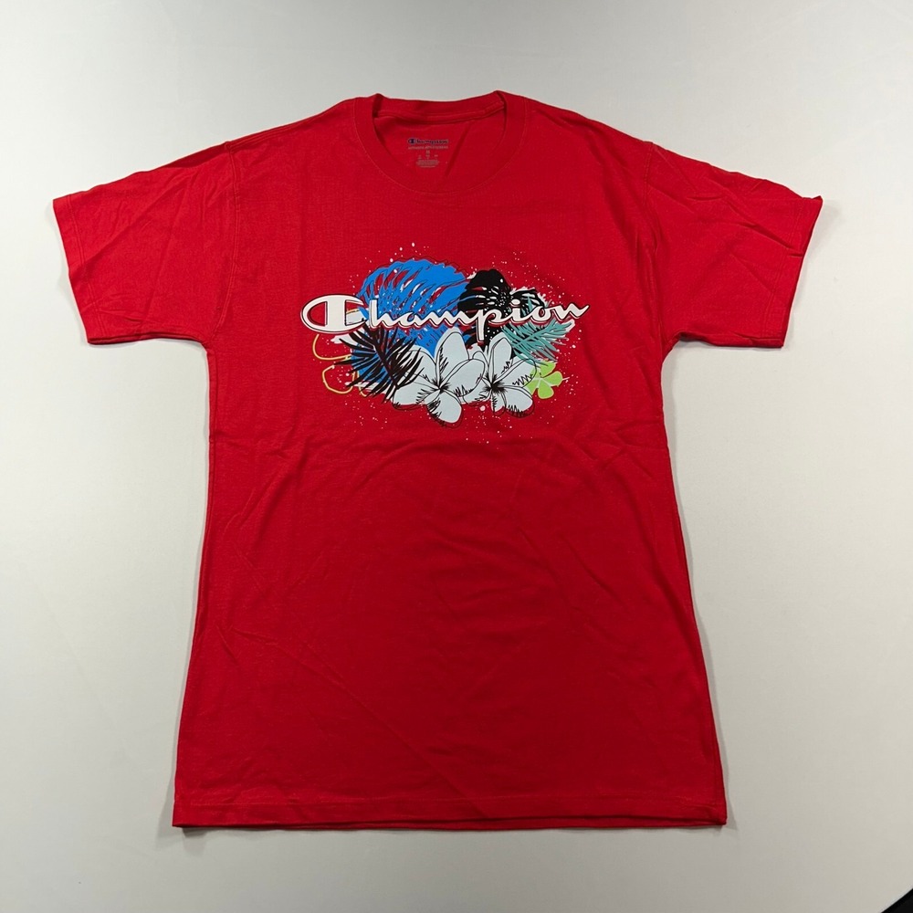 Champion Floral Outlines Logo Graphic T-Shirt Mens Medium Scarlet‎ Red NEW - Picture 2 of 6